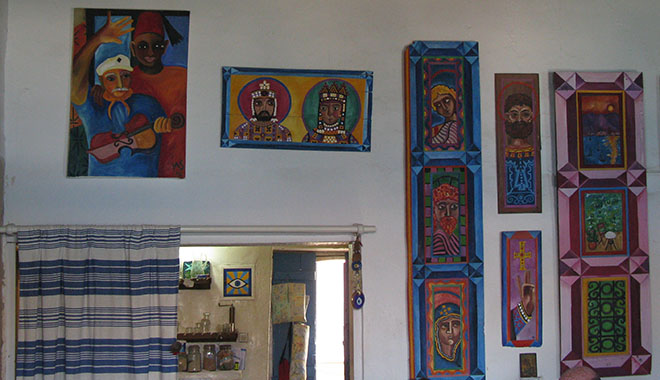 paintings in a cafe, Kastellorizo, Greece at My Favourite Planet