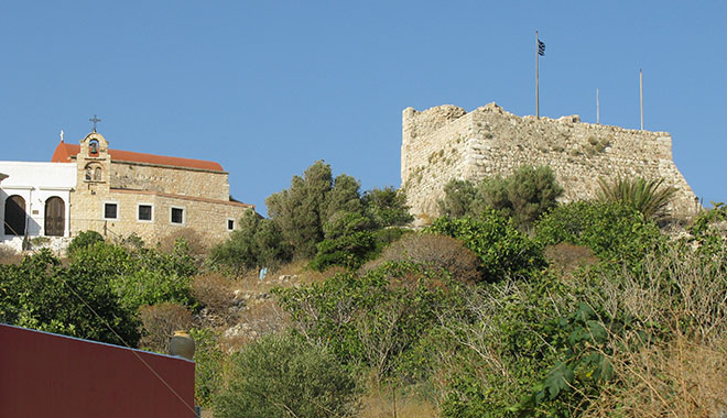 The twin churches of Saints Nicholas and Dimitrios and the Knights' Castle, Kastellorizo, Greece at My Favourite Planet