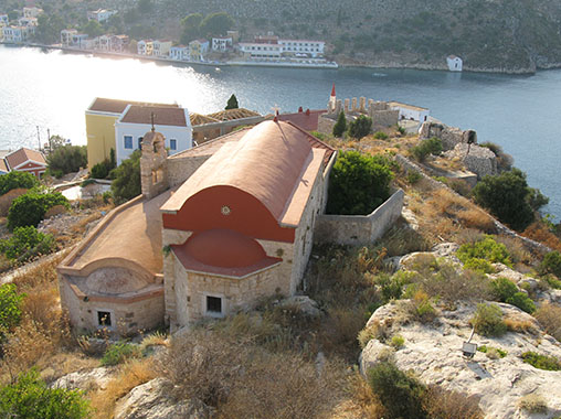The twin churches of Saints Nicholas and Dimitrios from the Knights' Castle, Kastellorizo, Greece at My Favourite Planet