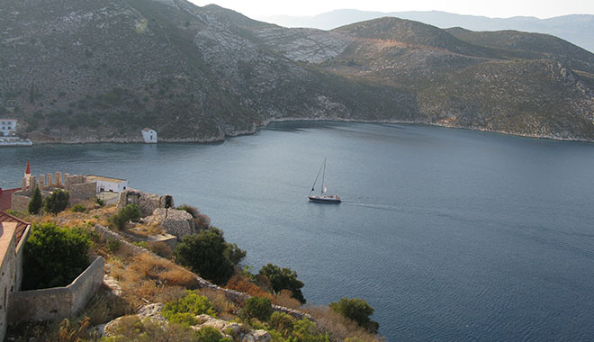 A yacht entering Kastellorizo harbour, Greece at My Favourite Planet