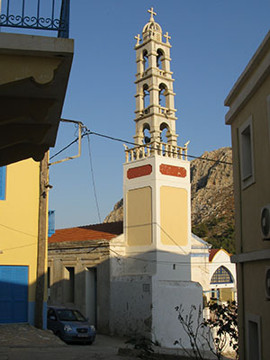 The belltower of Agios Konstantinos kai Eleni church in the Horafia district of Kastellorizo, Greece at My Favourite Planet The belltower of Agios Konstantinos kai Eleni church in the Horafia district of Kastellorizo, Greece at My Favourite Planet