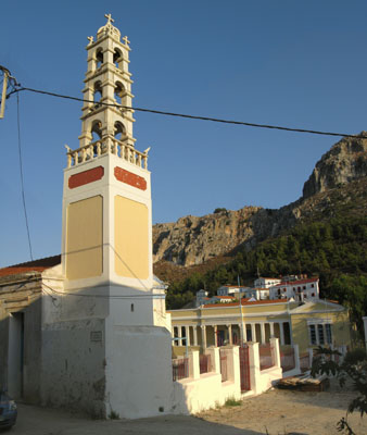 The belltower of Agios Konstantinos kai Eleni church, Horafia district, Kastellorizo, Greece at My Favourite Planet