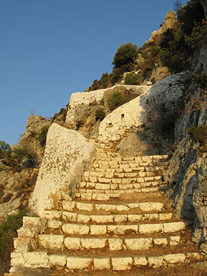 Half way up the cliff stairway, Kastellorizo, Greece at My Favourite Planet