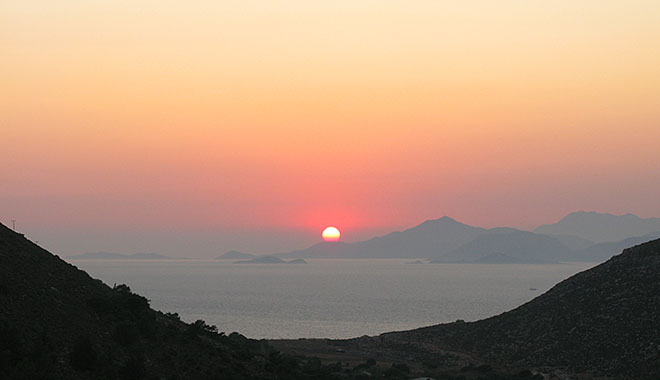 Sunset over the Turkish Lycian coast from the top of the cliff above Kastellorizo, Greece at My Favourite Planet