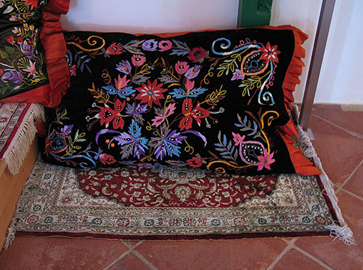 Locally embroidered cushion cover, Kastellorizo Cultural Museum, Greece at My Favourite Planet