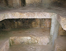 Double decker stone benches on which the deceased were laid in the Lycian tomb, Kastellorizo, Greece at My Favourite Planet