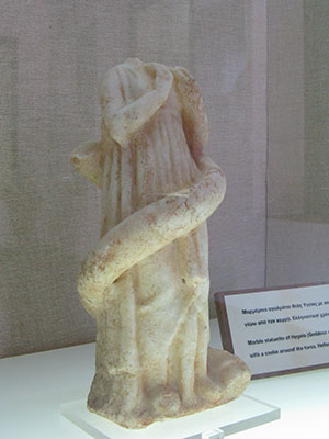 Hellenistic marble stauette of Hygeia, Greek goddess of 
health in the Kastellorizo Archaeological Museum, Greece at My Favourite Planet