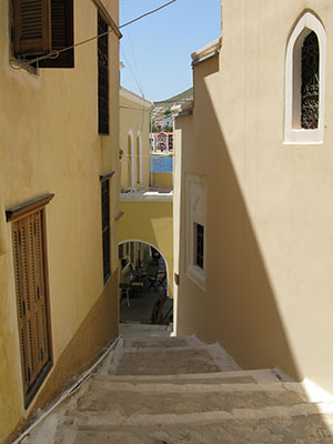 A stepped street to the harbour, Kastellorizo, Greece at My Favourite Planet
