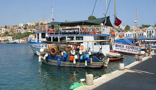 The Meis Express ferry from Kaş in Kastellorizo harbour, Greece at My Favourite Planet