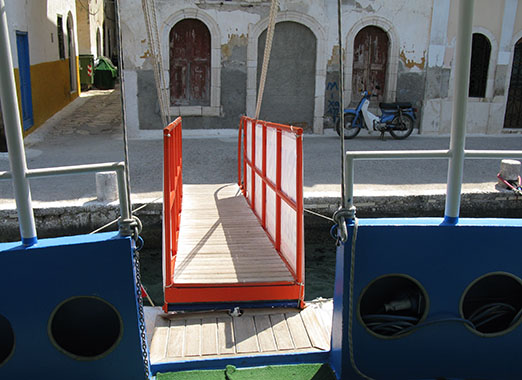 The gangway of the Meis Express ferry in Kastellorizo harbour. Kastellorizo, Greece at My Favourite Planet