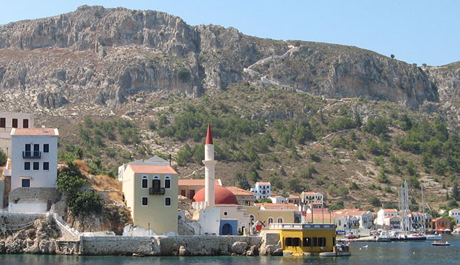 The stairway up the cliff from Kastellorizo's main harbour, Kastellorizo, Greece at My Favourite Planet