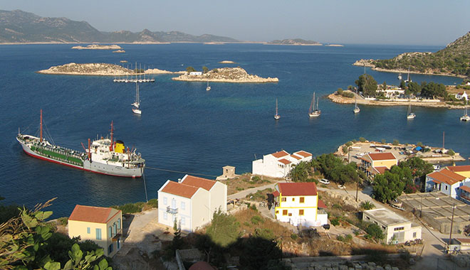 Mandraki harbour from the Knights' Castle, Kastellorizo, Greece at My Favourite Planet