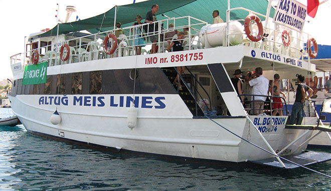 The Altug Meis Lines ferry from Kaş in Turkey arrives in Kastellorizo harbour, Greece at My Favourite Planet