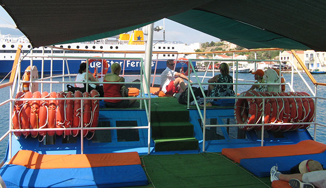 The top deck of the Meis Express ferry from Kaş in Kastellorizo harbour, Greece at My Favourite Planet