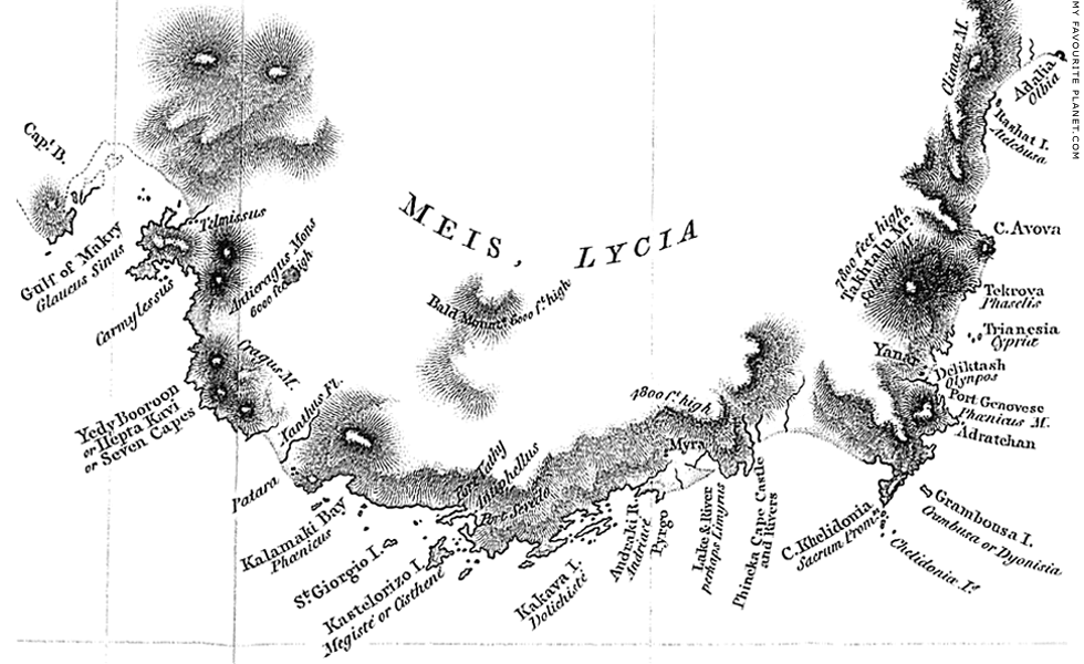 Map of the coast of Lycia around Kastellorizo by Captain Francis Beaufort at My Favourite Planet