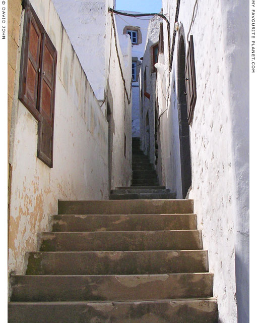 Steps up to the Monastery of Saint John in the main village Hora, Patmos, Greece at My Favourite Planet Steps up to the Monastery of Saint John in the main village Hora, Patmos, Greece at My Favourite Planet