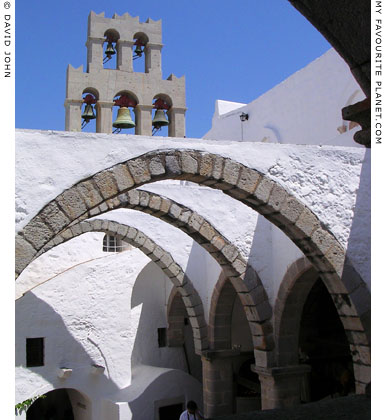 The arcade in the main courtyard of the Monastery of Saint John, Patmos, Greece at My Favourite Planet