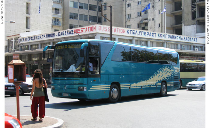A bus departing for Drama from Kavala inter-city bus station at My Favourite Planet