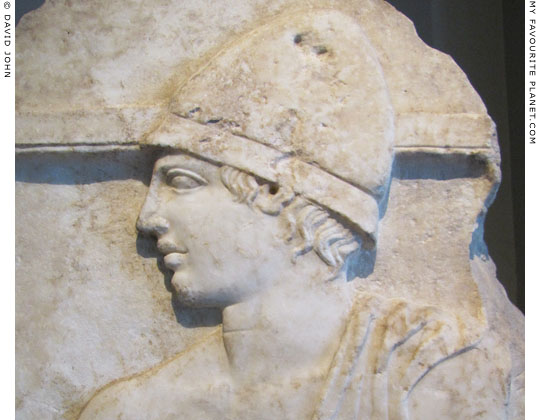 Detail of a Classical funerary relief of a soldier from Pella at My Favourite Planet