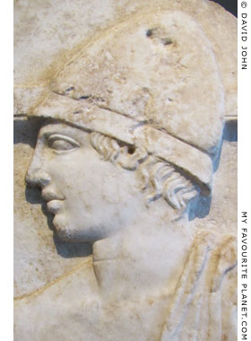 Detail of a Classical funerary relief of a soldier, from Pella at My Favourite Planet
