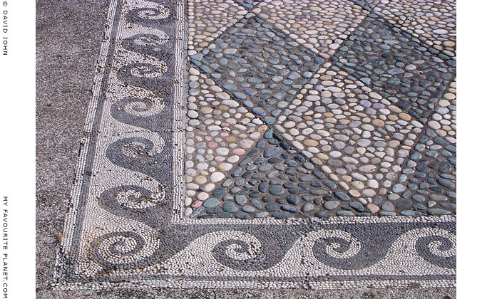 A pebble mosaic floor in the House of Dionysos, Pella archaeological site, Macedonia, Greece at My Favourite Planet A pebble mosaic floor in the House of Dionysos, Pella archaeological site, Macedonia, Greece at My Favourite Planet