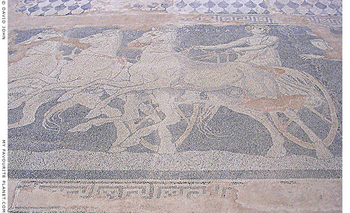 Detail of the Abduction of Helen mosaic floor, Pella archaeological site, Macedonia, Greece at My Favourite Planet