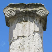 An Ionic column capital of the House of Dionysos, Pella archaeological site, Macedonia, Greece at My Favourite Planet