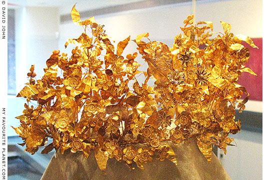 Golden myrtle wreath from a Hellenistic tomb in Central Macedonia, Greece at My Favourite Planet