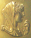 Gold medallion depicting Olympias, wife of Philip II, mother of Alexander the Great at My Favourite Planet