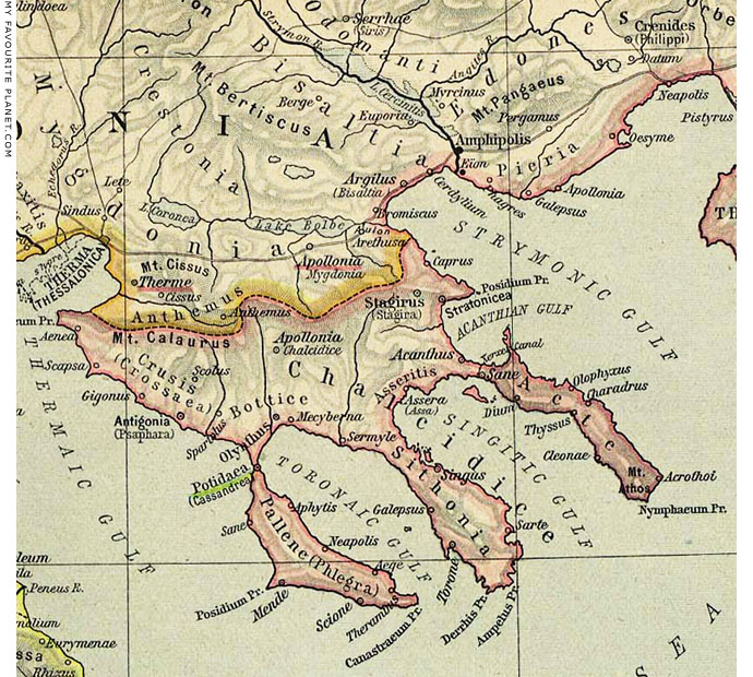 Map of ancient Halkidiki, Macedonia, Greece, by William Robert Shepherd at My Favourite Planet