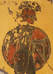 Archaic pinax from Penteskouphia, Corinth, depicting a Greek warrior