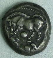 Silver incertum coin depicting a wild boar