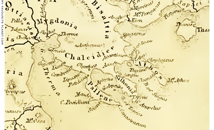 Historical map showing the position of Ancient Stageira, Halkidiki, Macedonia, Greece at My Favourite Planet