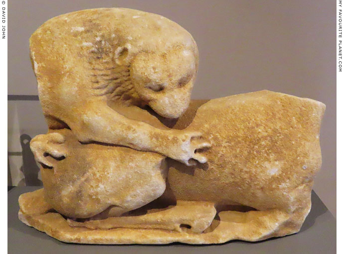 A relief of a lion attacking a deer from the pediment of the Archaic temple of Athena at Platanistos, Karystia, Euboea at My Favourite Planet A relief of a lion attacking a deer from the pediment of the Archaic temple of Athena at Platanistos, Karystia, Euboea at My Favourite Planet