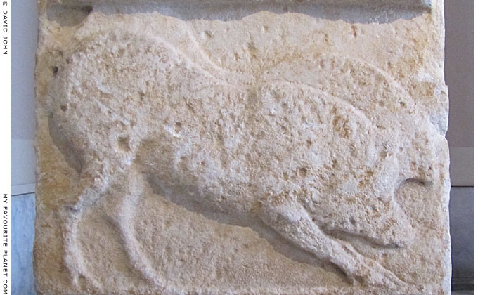 Marble relief of a wild boar on a funerary stele from Symi island