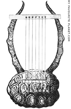 Drawing of a lyre with a tortoise-shell sound board