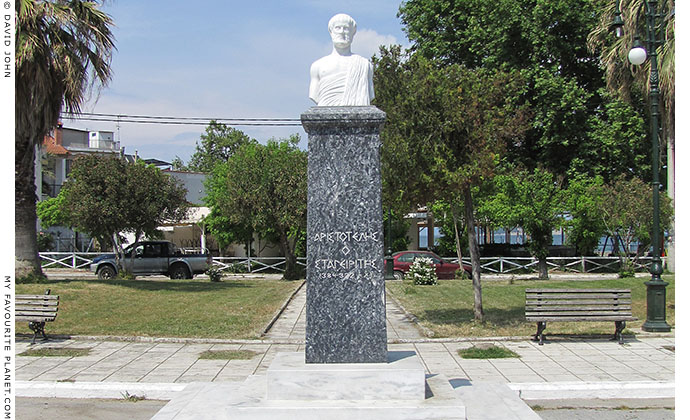 A modern statue of Aristotle of Stageira on Olympiada's main square, Halkidiki, Macedonia, Greece at My Favourite Planet A modern statue of Aristotle of Stageira on Olympiada's main square, Halkidiki, Macedonia, Greece at My Favourite Planet