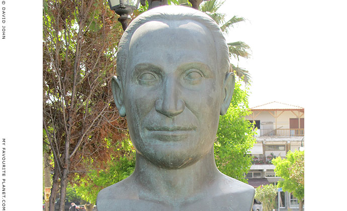 Bust of Greek poet Menelaos Loundemis in Olympiada, Halkidiki, Macedonia, Greece at My Favourite Planet