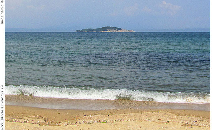 The island of Kafkanas (ancient Kapros) from Olympiada beach, Halkidiki, Macedonia, Greece at My Favourite Planet