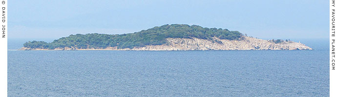 The uninhabited island of Kafkanas (ancient Kapros), across the bay from Olympiada, Halkidiki, Macedonia, Greece at My Favourite Planet