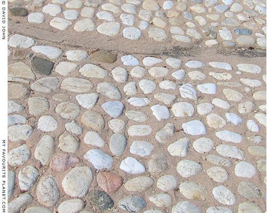 The pebble-paved street on the east side of the Stageira agora