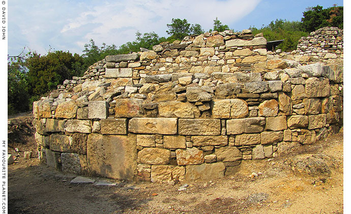 The curved front of the Hellenistic building on the North Hill of Ancient Stageira, Halkidiki, Macedonia, Greece at My Favourite Planet