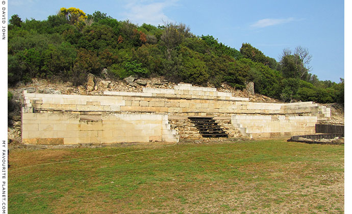 The stoa of Stageira's agora basking in spring sunshine