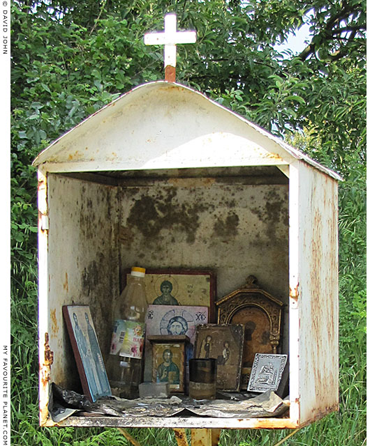 The contents of the roadside shrine outside Olympiada, Halkidiki, Macedonia, Greece at My Favourite Planet
