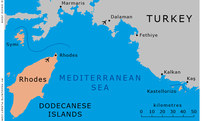 Map of Rhodes and Kastellorizo in the Dodecanese islands, Greece, at My Favourite Planet Map of Rhodes and Kastellorizo in the Dodecanese islands, Greece, at My Favourite Planet