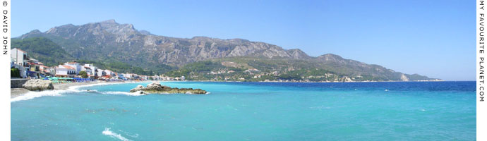 Panoramic view of the beach and coast at Kokkari, on Samos, Northern Aegean islands, Greece at My Favourite Planet