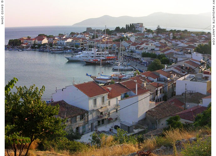 Boats and restaurants in Pythagorio harbour, Samos island, Greece at My Favourite Planet