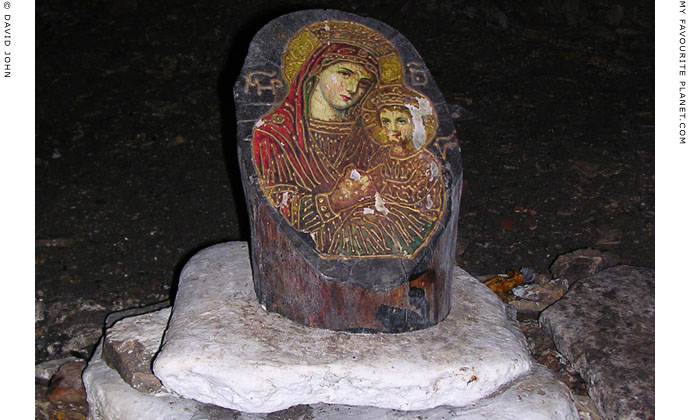 The miraculous icon of the Madonna and infant Jesus in the cave below Panagia Spiliani Monastery, Pythagorio, Samos, Greece at My Favourite Planet The miraculous icon of the Madonna and infant Jesus in the cave below Panagia Spiliani Monastery, Pythagorio, Samos, Greece at My Favourite Planet