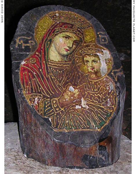 The Virgin Mary and Jesus in an icon in the cave of Panagia Spiliani Monastery, Pythagorio, Samos, Greece at My Favourite Planet