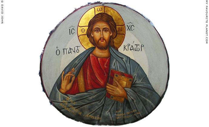An icon of Christ the Pantocrator in Panagia Spiliani Monastery, Pythagorio, Samos, Greece at My Favourite Planet